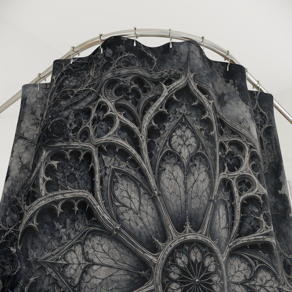 Grey Gothic Rose Window Shower Curtain