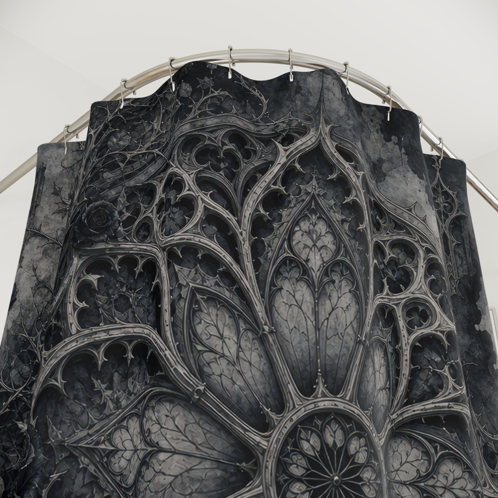 Grey Gothic Rose Window Shower Curtain