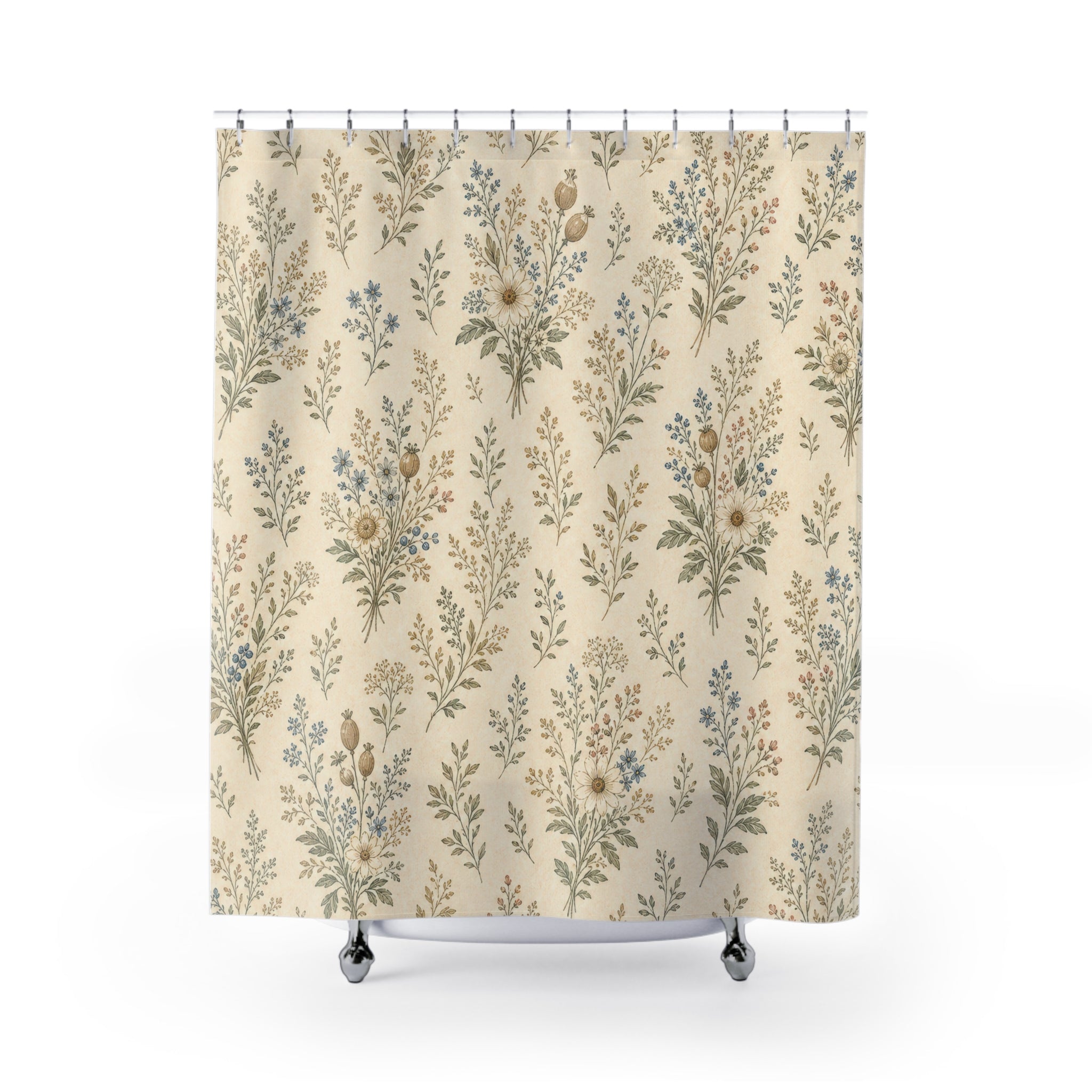 Cream Farmhouse Meadow Vintage Floral Shower Curtain