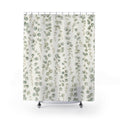 Green Botanical sage eucalyptus hanging shower curtain with full front view