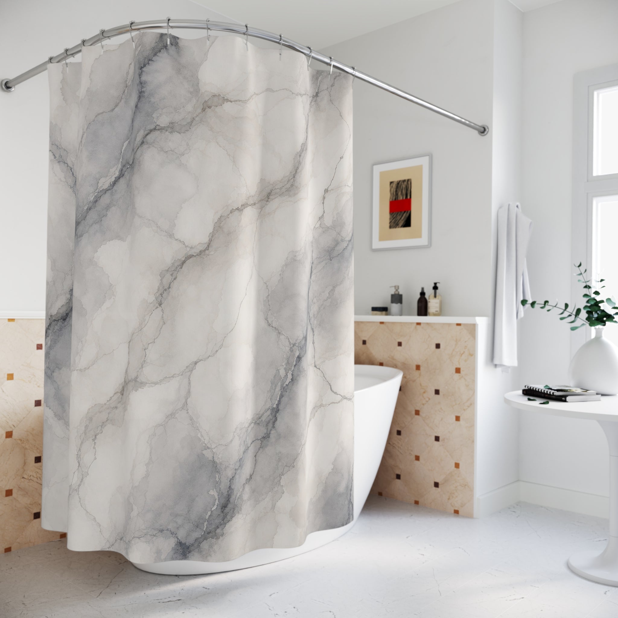 Marble Look Watercolor Shower Curtain