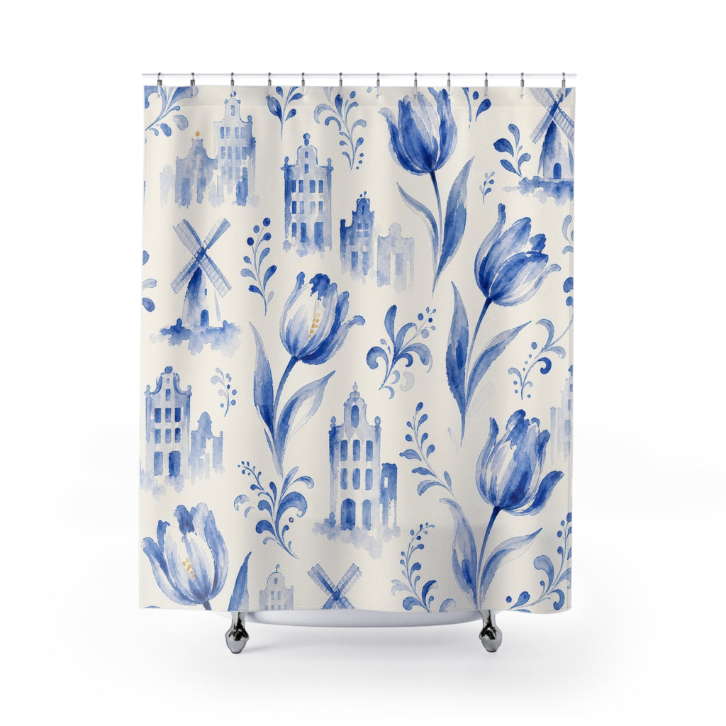 Dutch Delft Blue Floral Shower Curtain