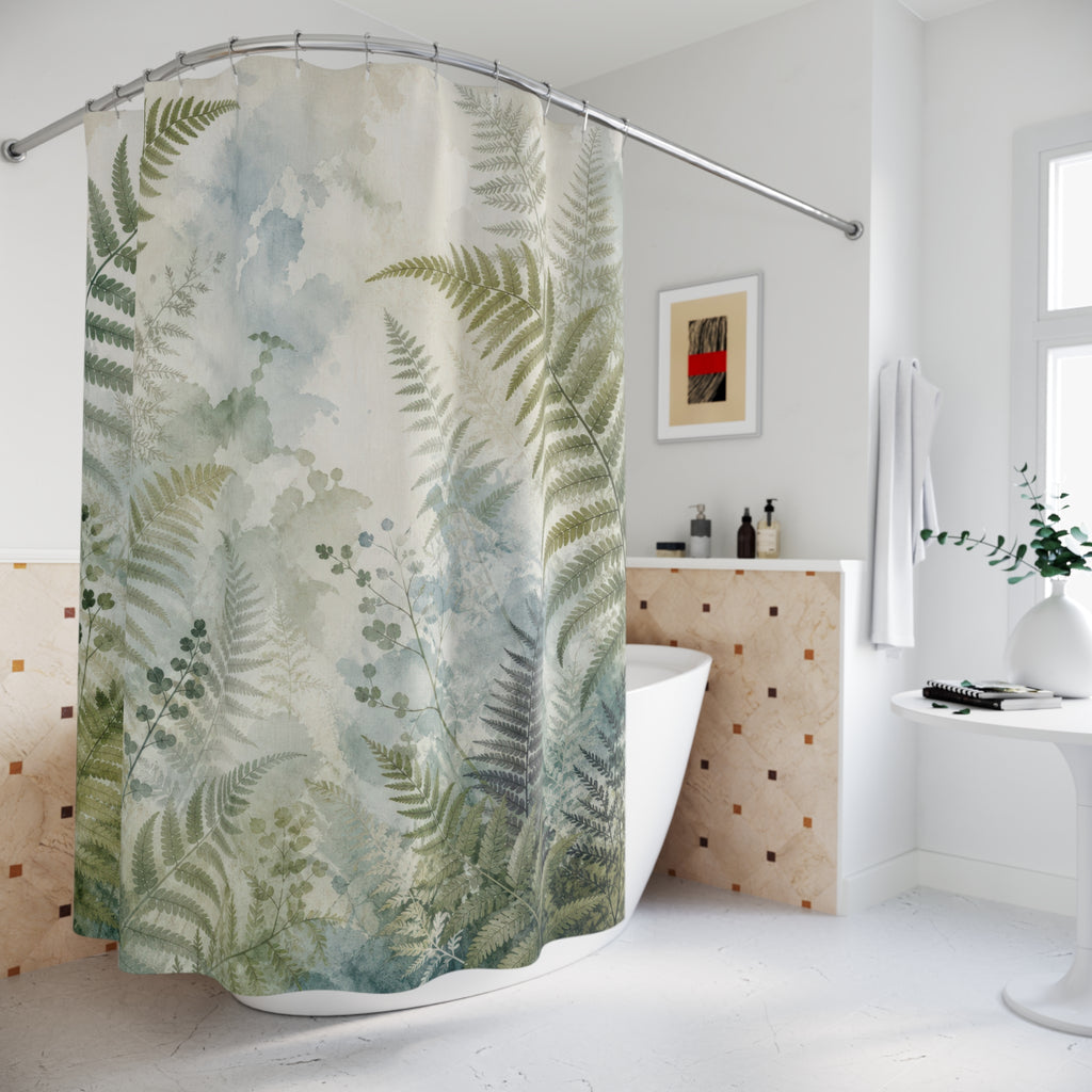 Misty Watercolor Leaf Shower Curtain