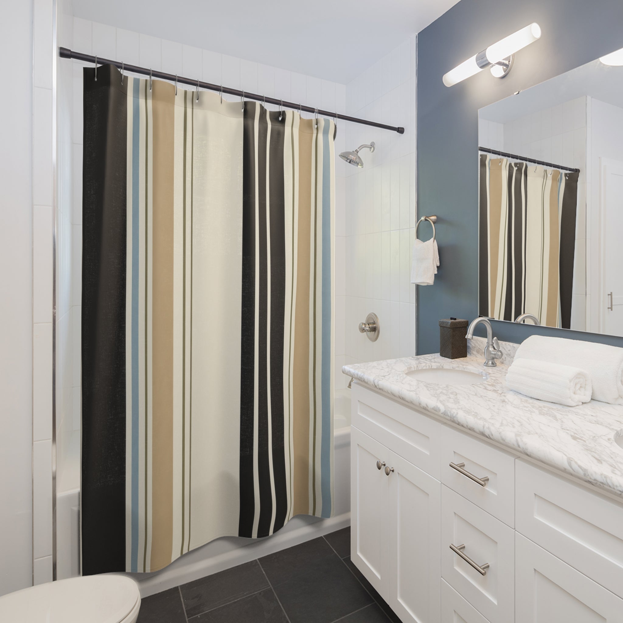 Cream Tan Cabana Stripe Shower Curtain