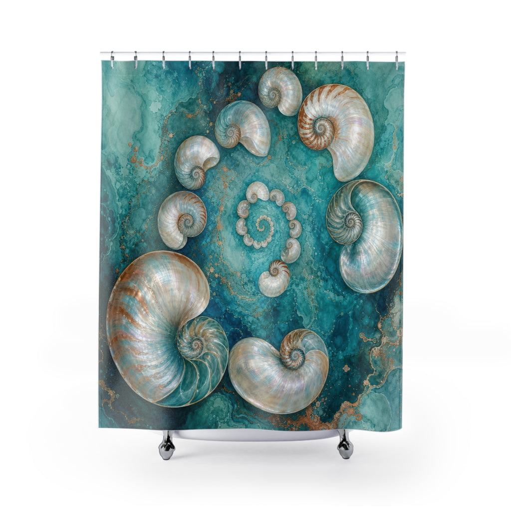 Teal Nautilus Shell Shower Curtain