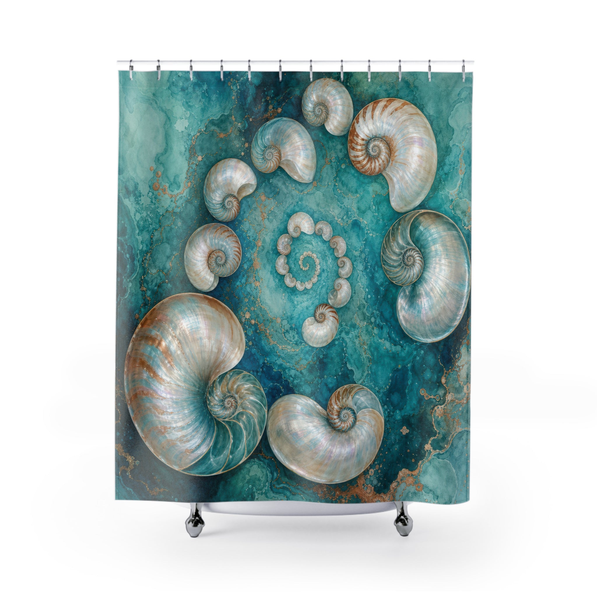 Teal Nautilus Shell Shower Curtain