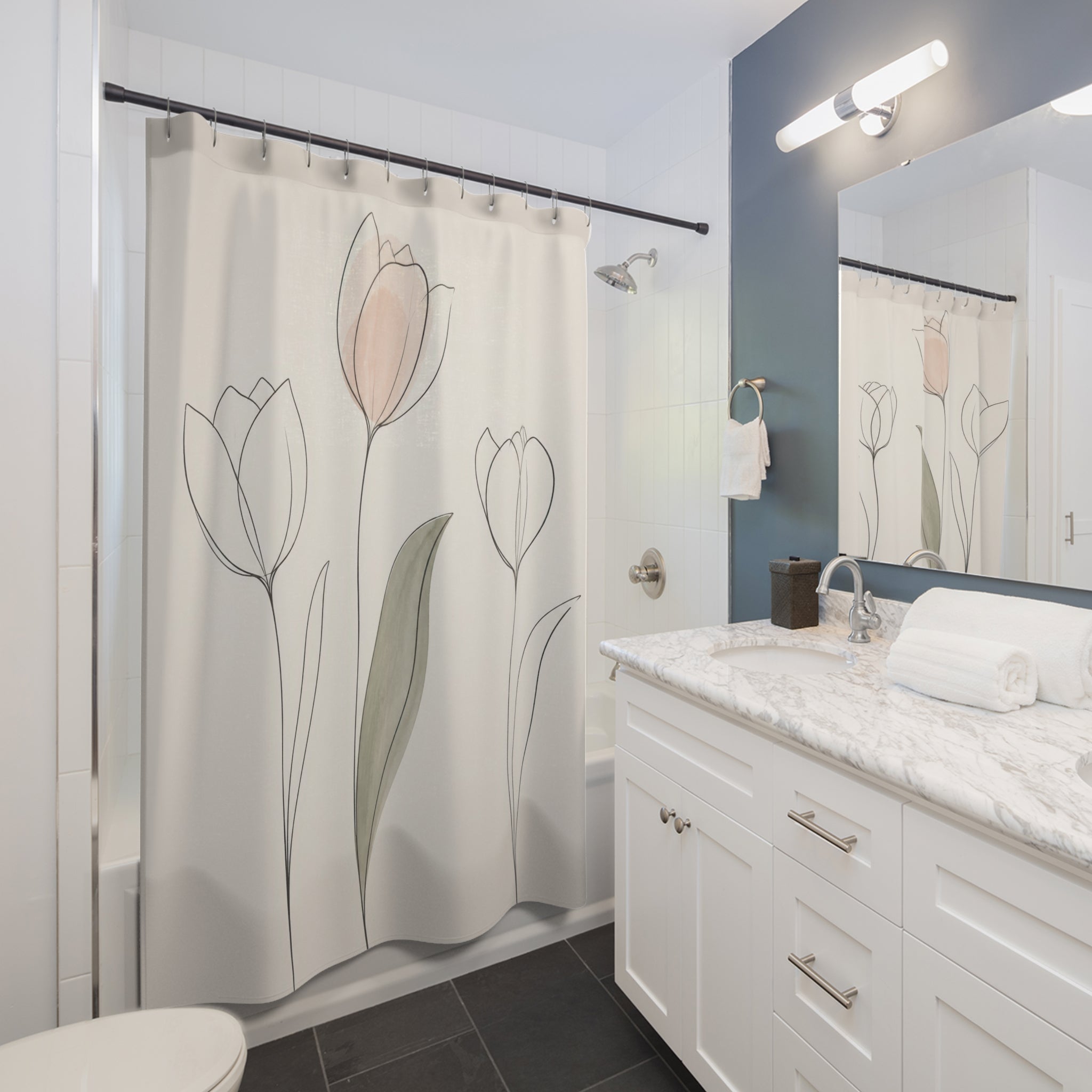 Minimal Tulip Line Art Shower Curtain