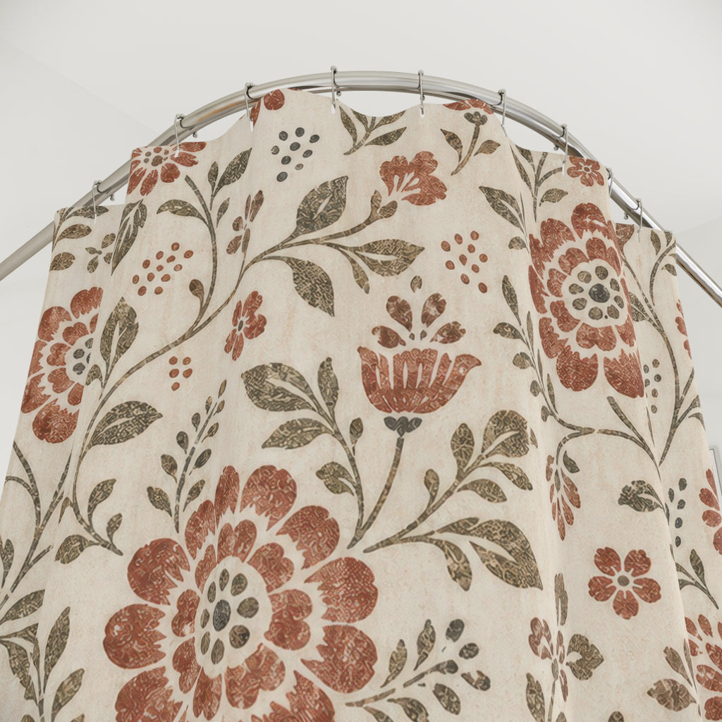 Rust Orange Folk Flower Shower Curtain