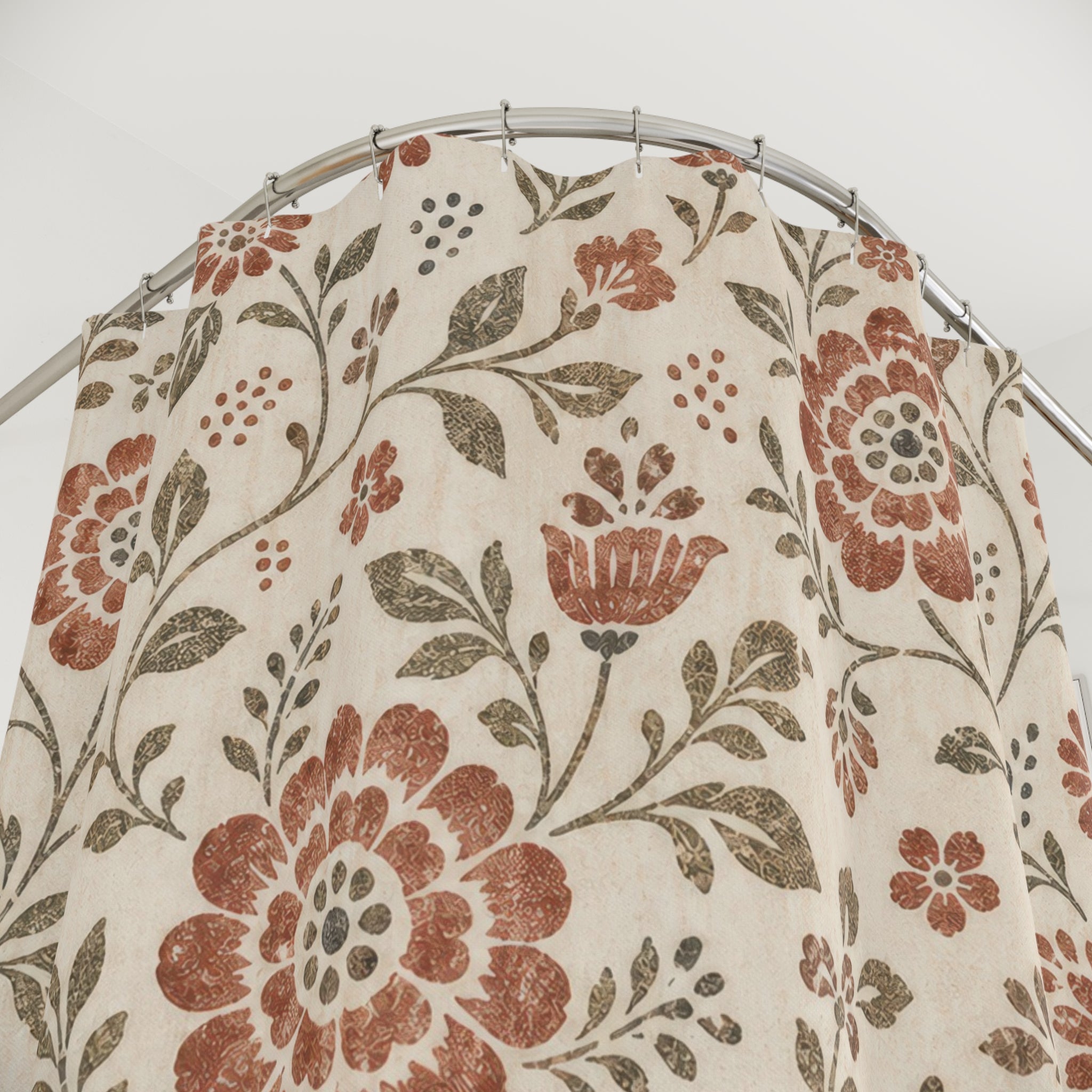 Rust Orange Folk Flower Shower Curtain