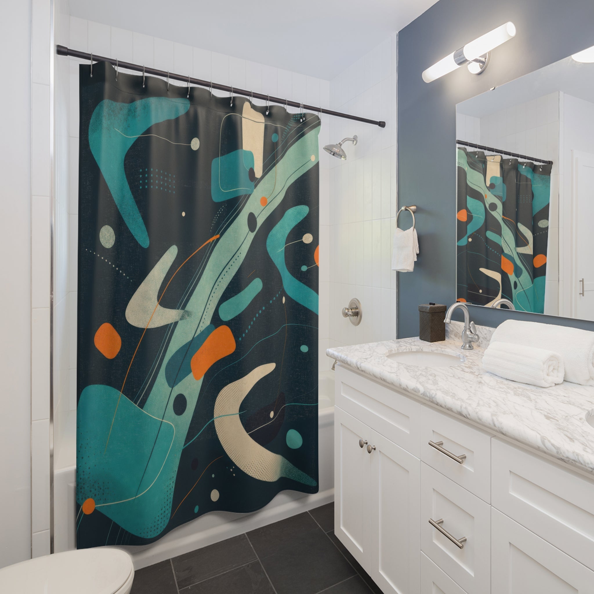 Teal Abstract Mid Century Style Shower Curtain