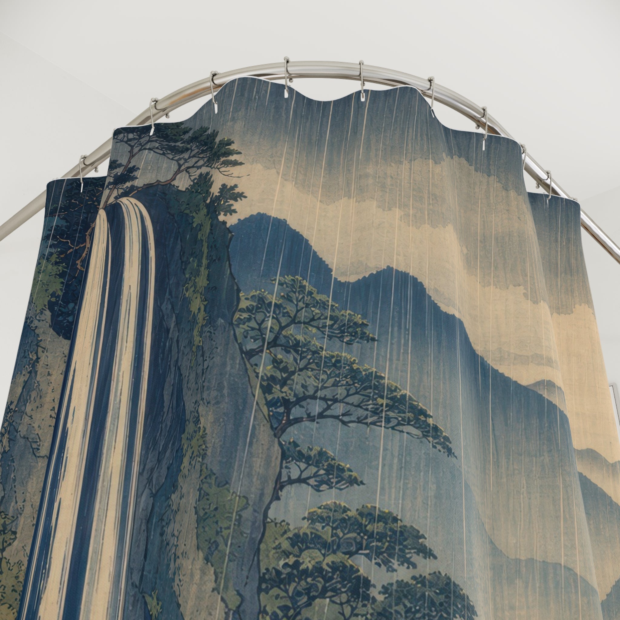 Blue Rain Waterfall Landscape Shower Curtain