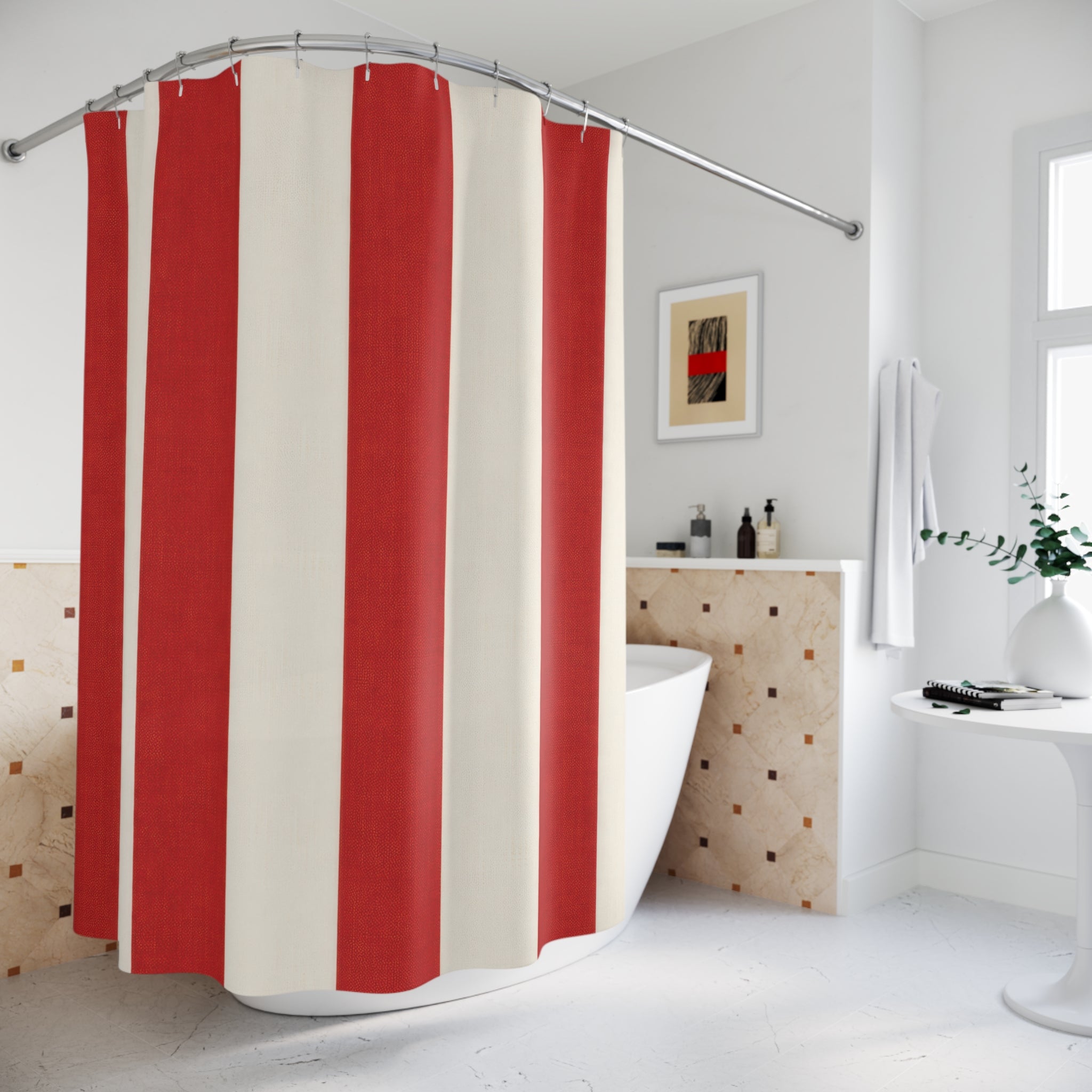 Red & White Cabana Stripe Shower Curtain – Vertical