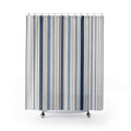 Navy Beige Ticking Stripe Shower Curtain