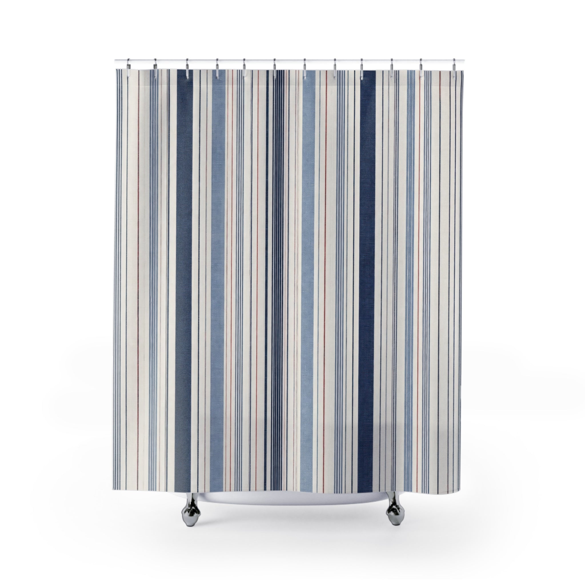 Navy Beige Ticking Stripe Shower Curtain