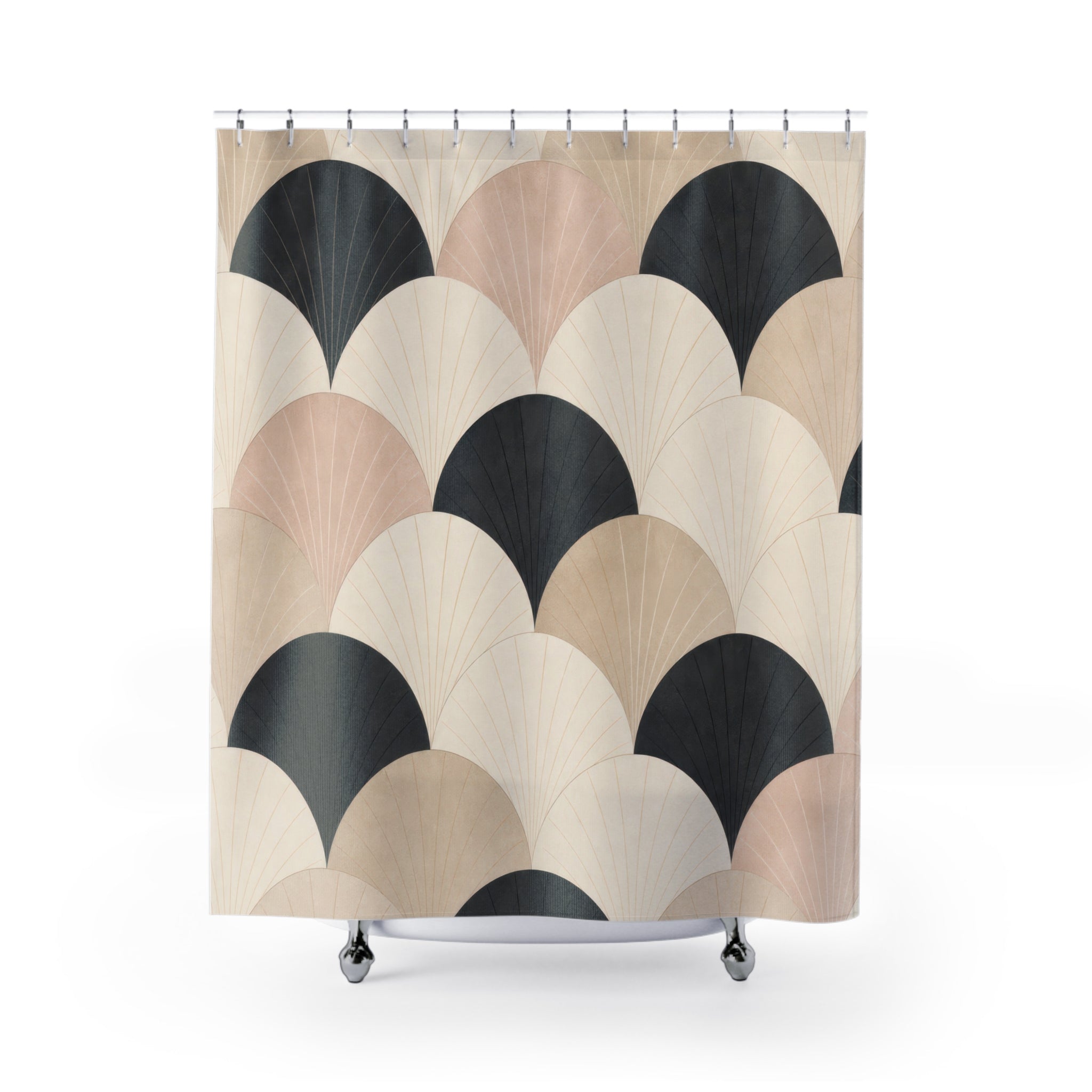 Black Beige Fan Scallop Shower Curtain