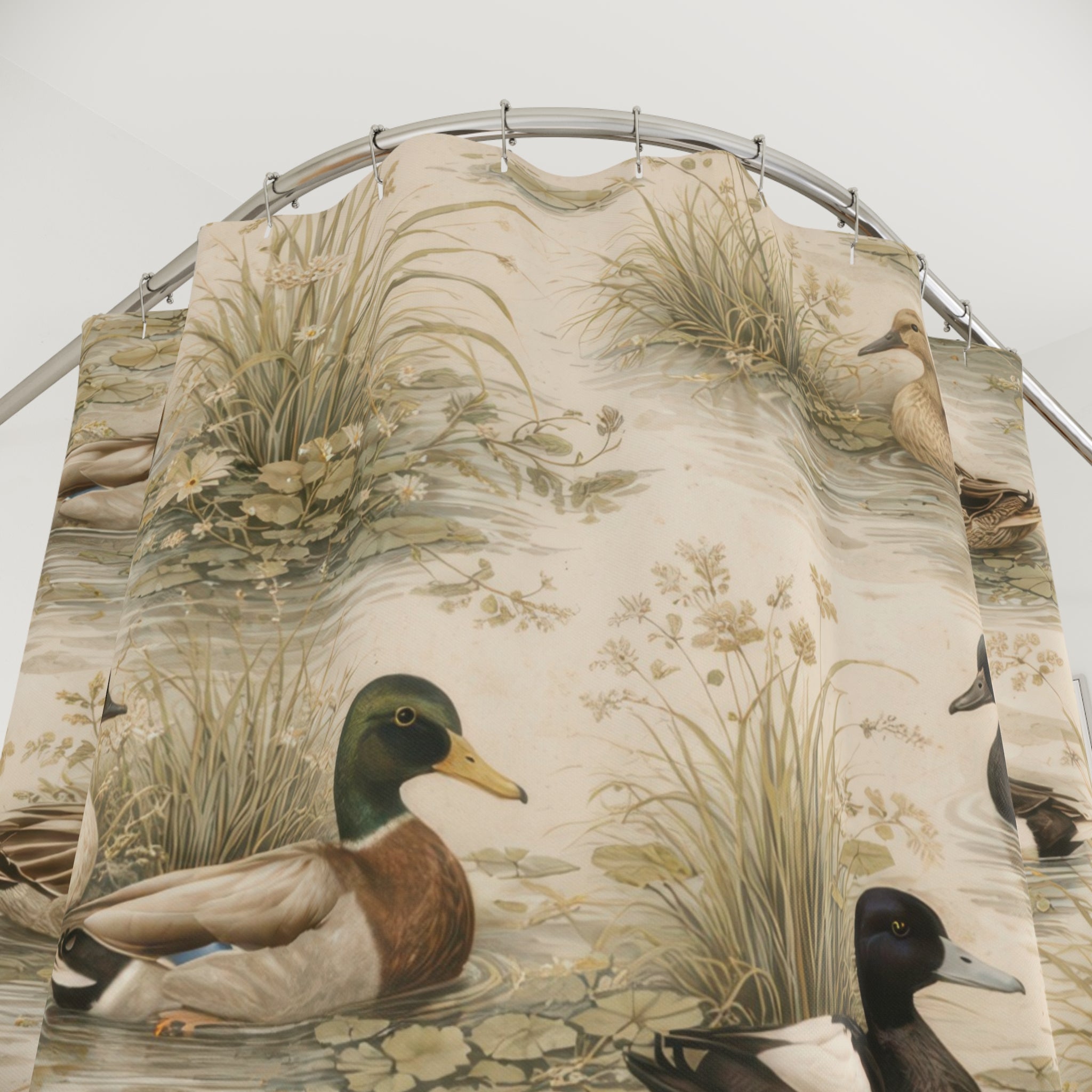 Duck Pattern Shower Curtain – Vintage Marsh Scene
