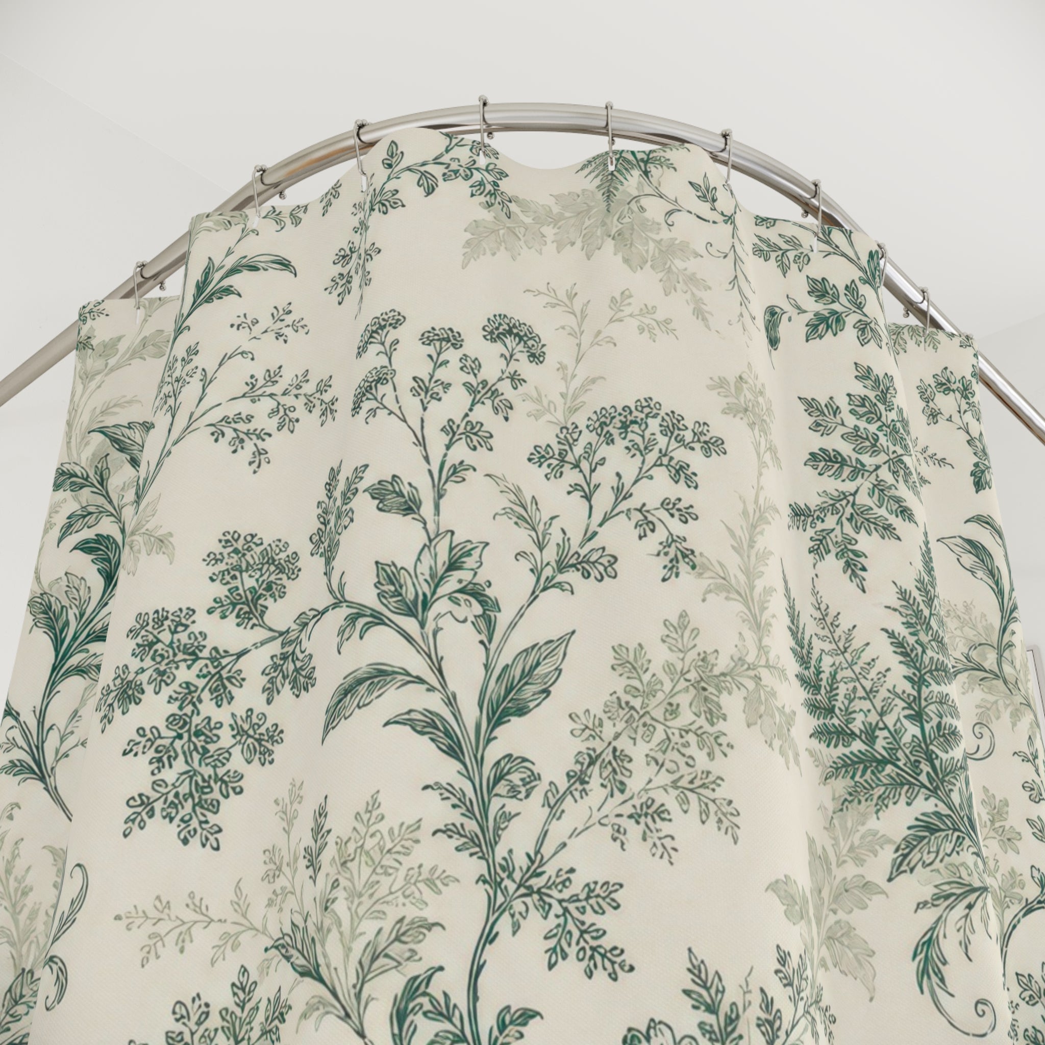 Green Botanical Toile Shower Curtain