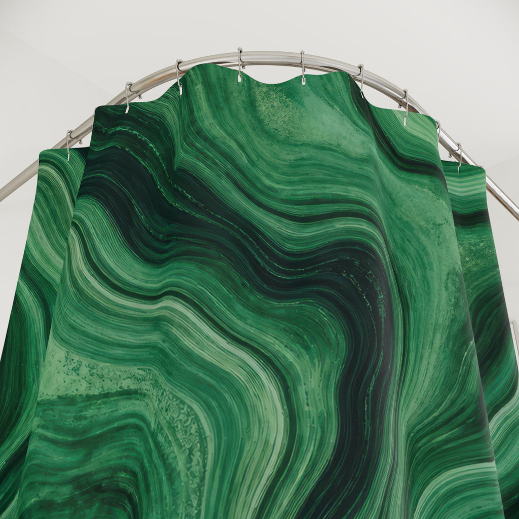 Dark Green Shower Curtain, Abstract Marble Agate Pattern, Emerald Forest Bath Decor, Moody Modern Guest Bathroom Accent, Stone Look
