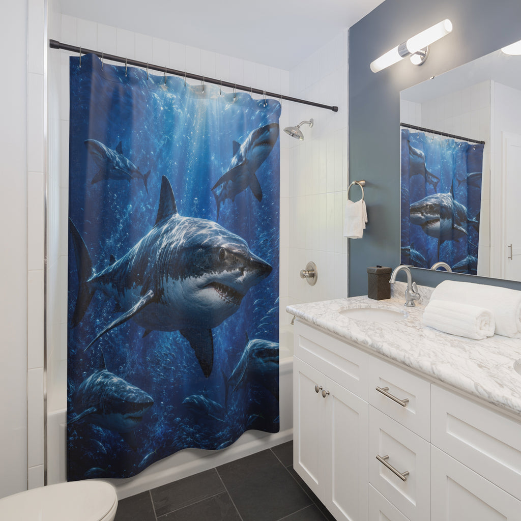 Shark Shower Curtain: Deep Blue Ocean