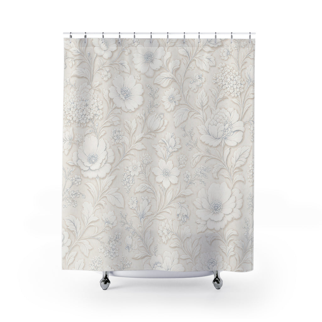 Farmhouse White Floral Shower Curtain