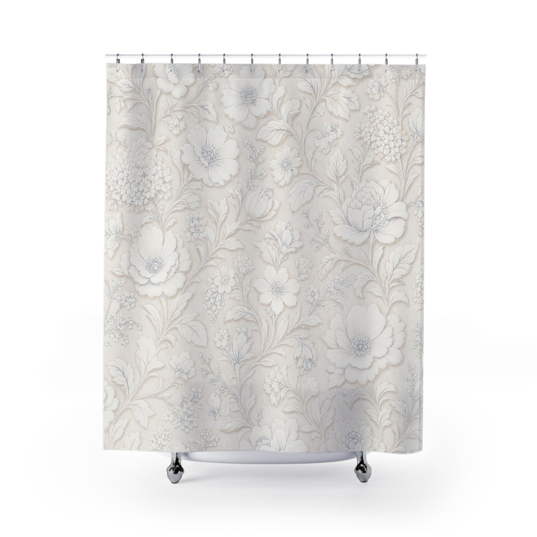Farmhouse White Floral Shower Curtain