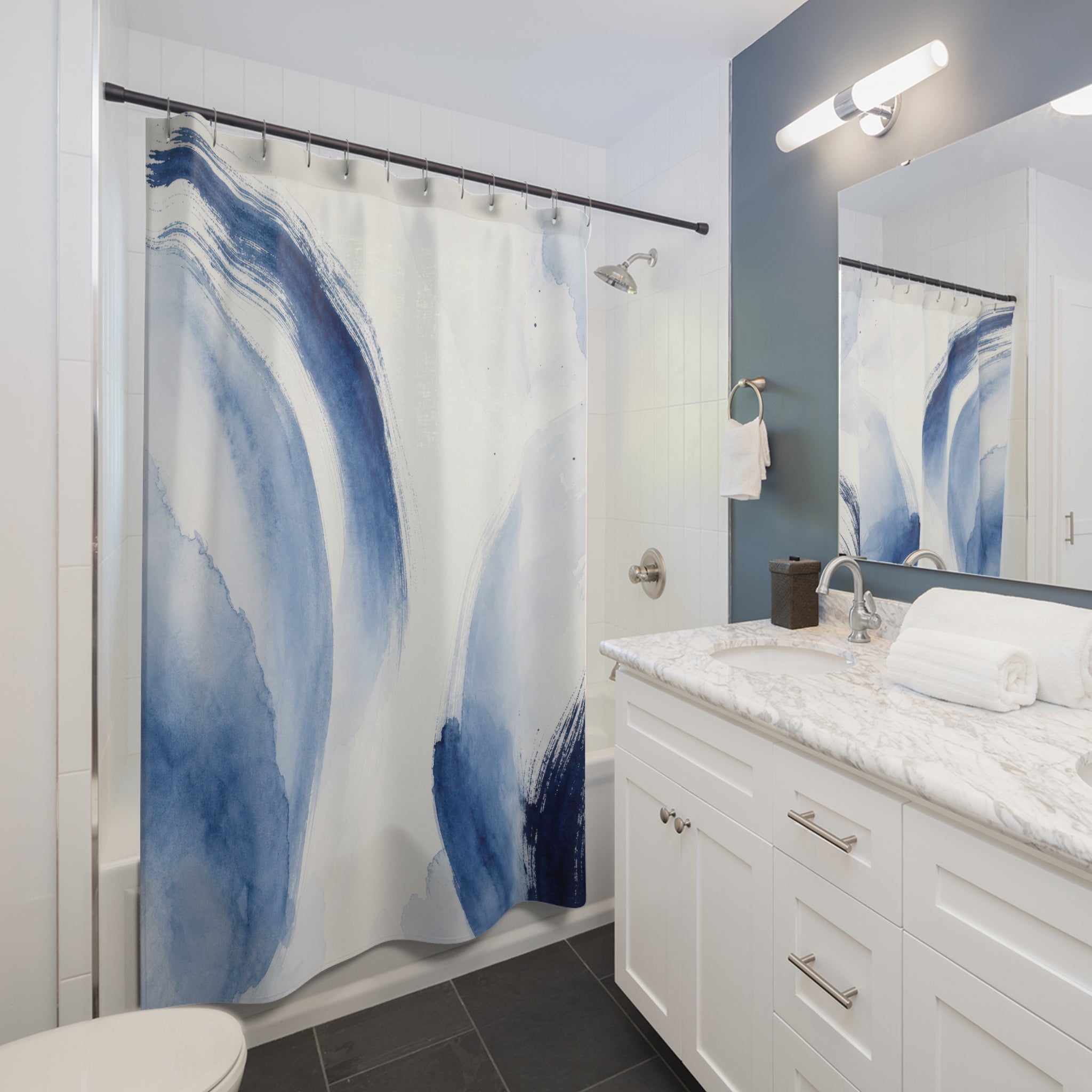 Blue Abstract Brush Shower Curtain