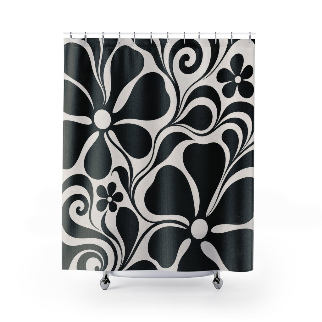 White Retro Flower Shower Curtain