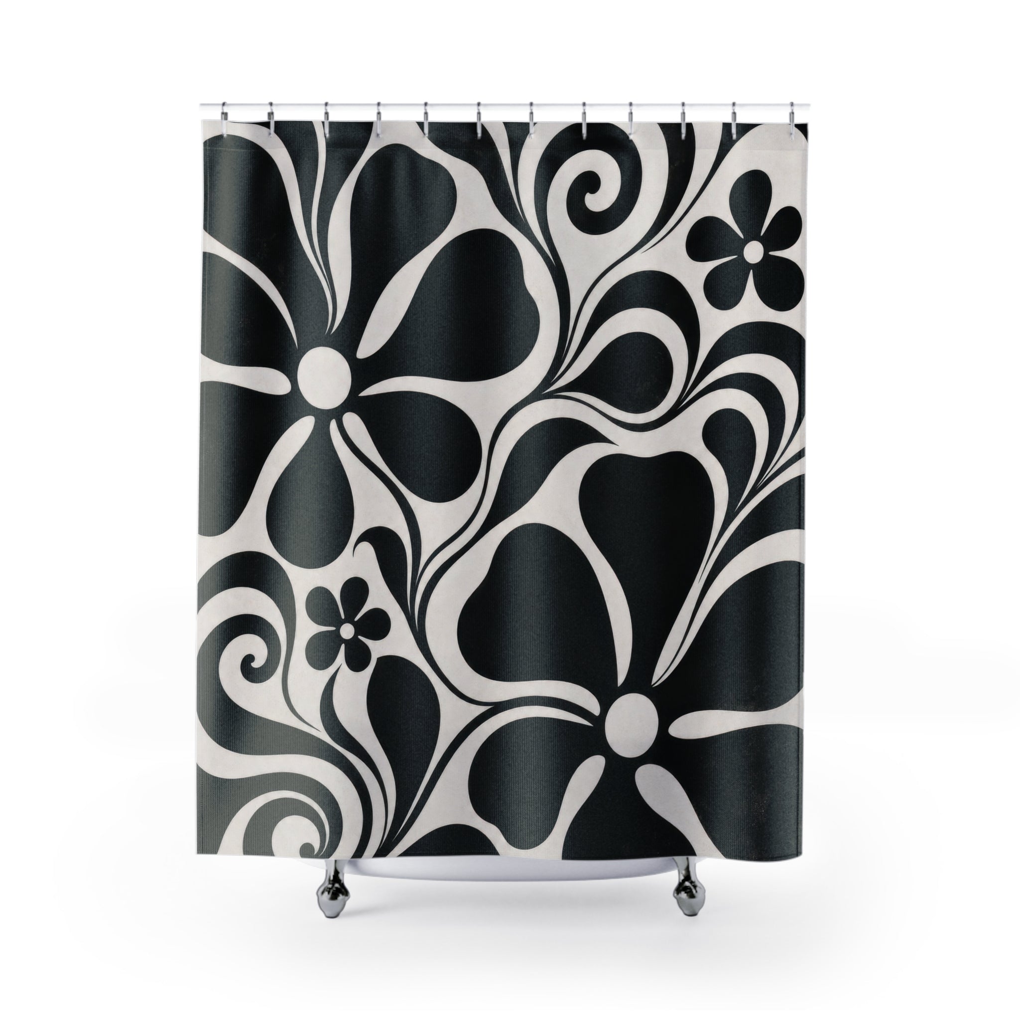 White Retro Flower Shower Curtain
