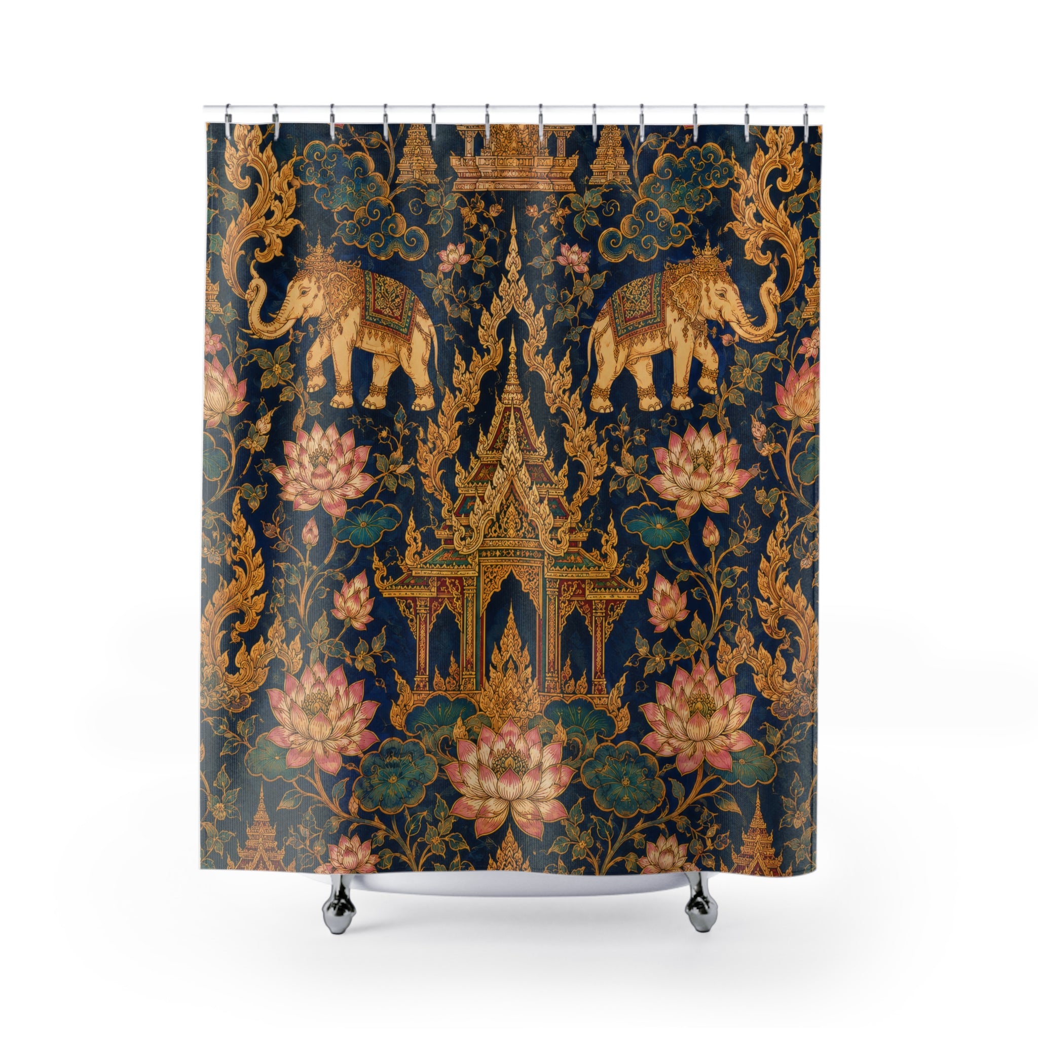 Thai Elephant Shower Curtain: Lotus Temple