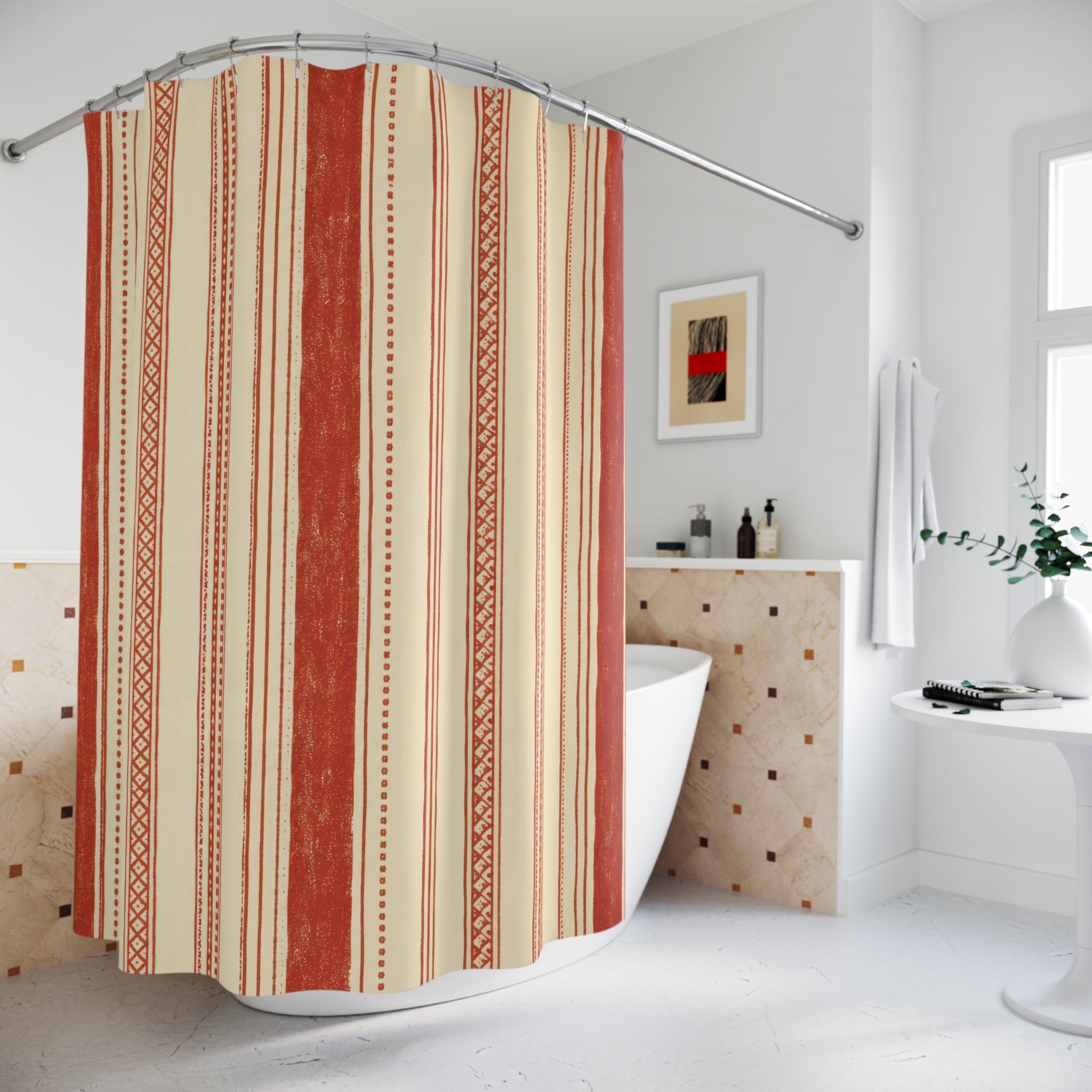 Red and White Striped Shower Curtain: Block Stripe