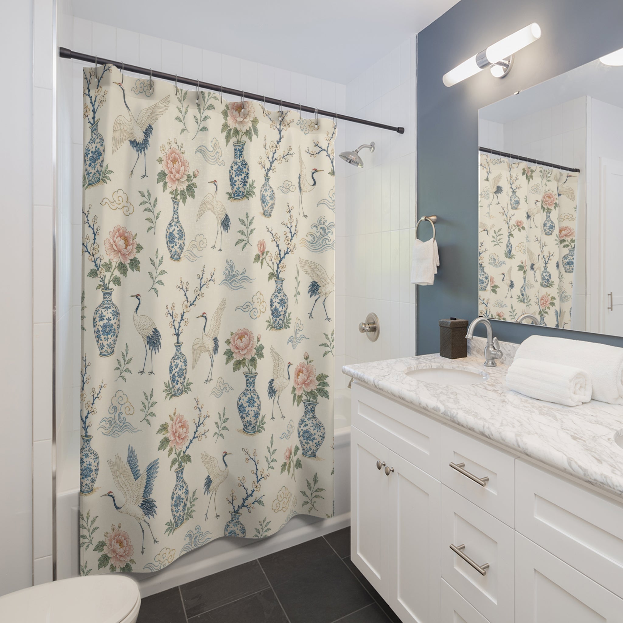 Blue White Chinoiserie Shower Curtain: Blue White Shower Curta