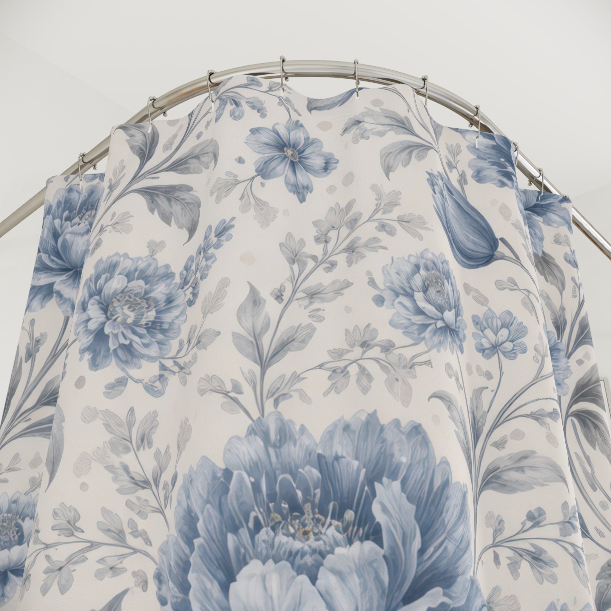 Blue Flower Shower Curtain – Dusty Blue and Ivory