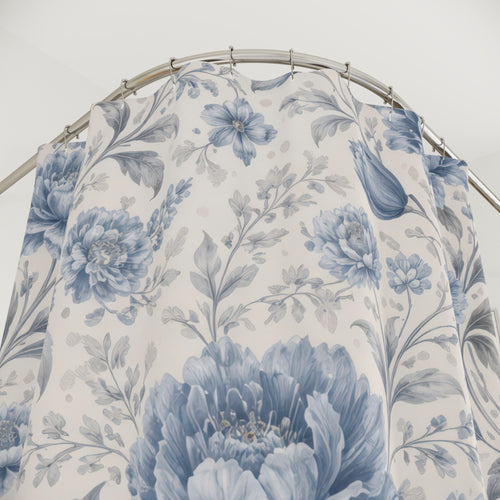 Blue Flower Shower Curtain – Dusty Blue and Ivory