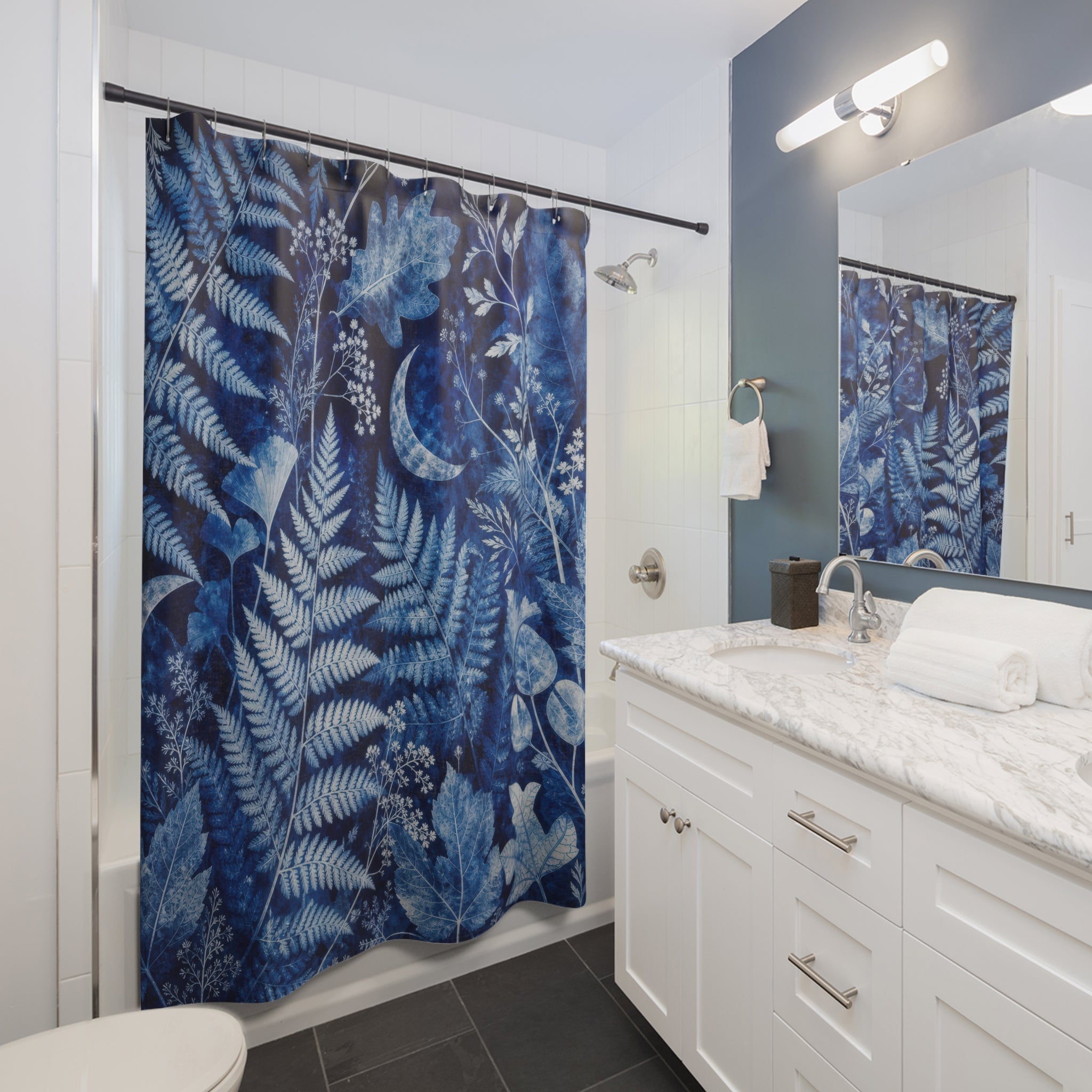 Cyanotype Fern Moon Botanicals Shower Curtain