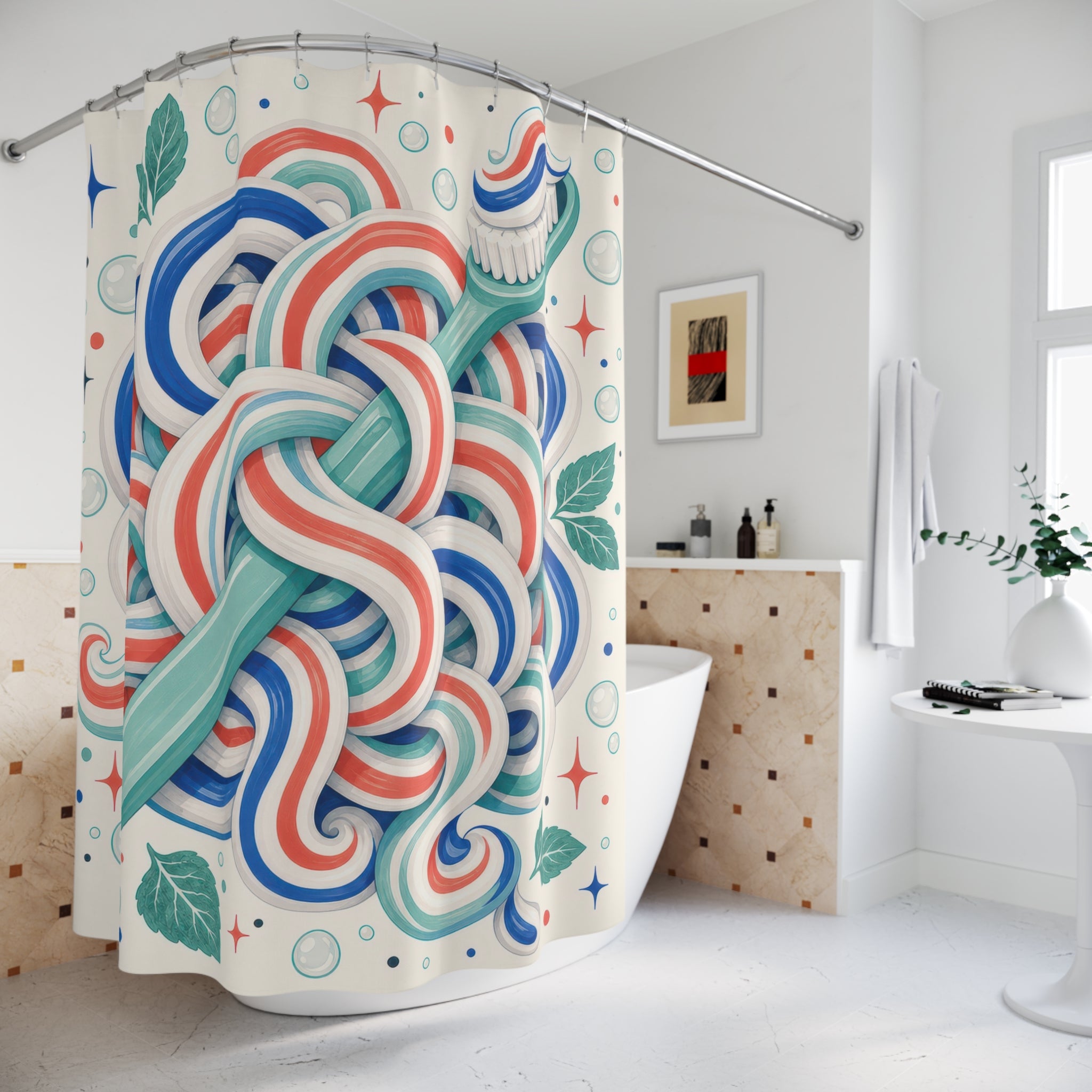 Tangled Toothbrush Stripe Shower Curtain