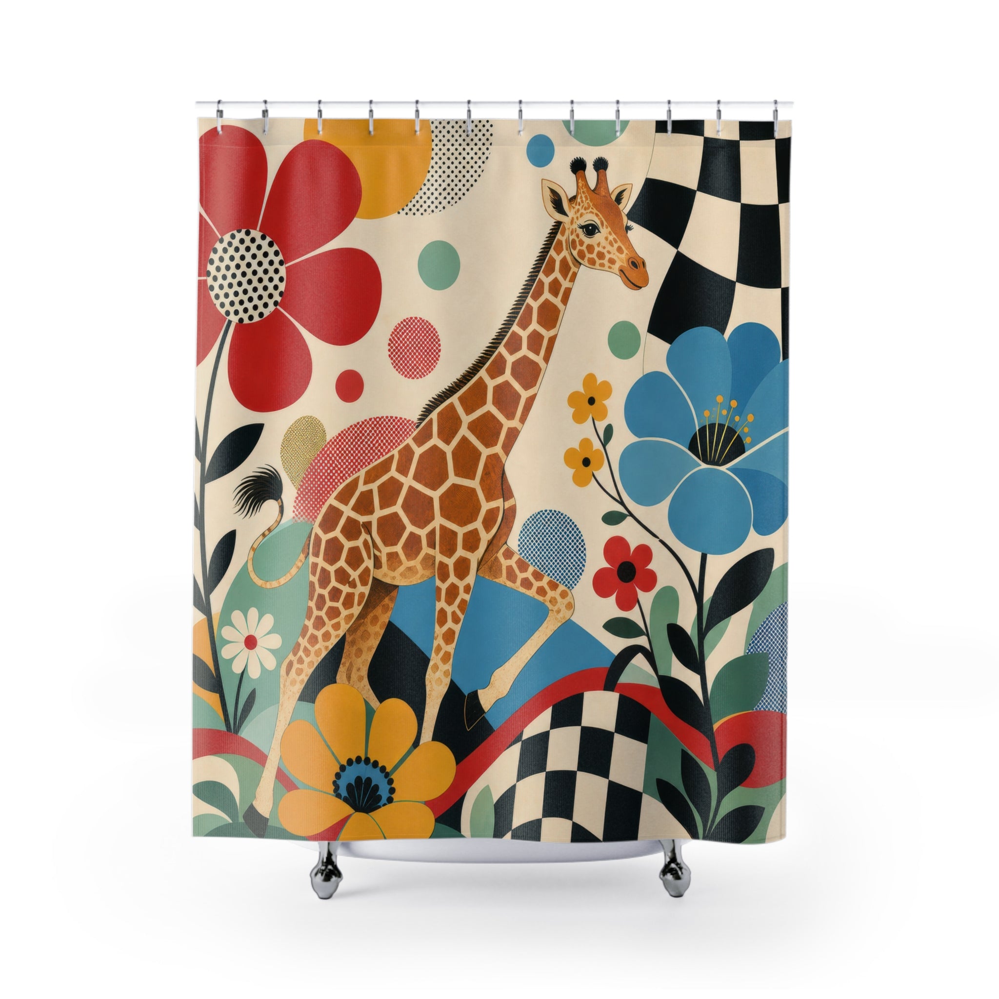 Retro Floral Animal Shower Curtain