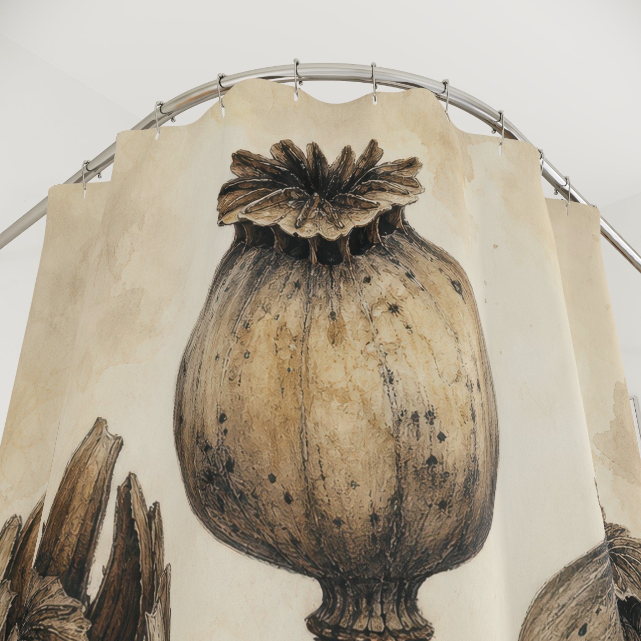 Neutral Seed Pod Botanical Shower Curtain