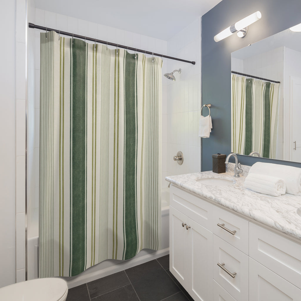 Sage Green Striped Shower Curtain