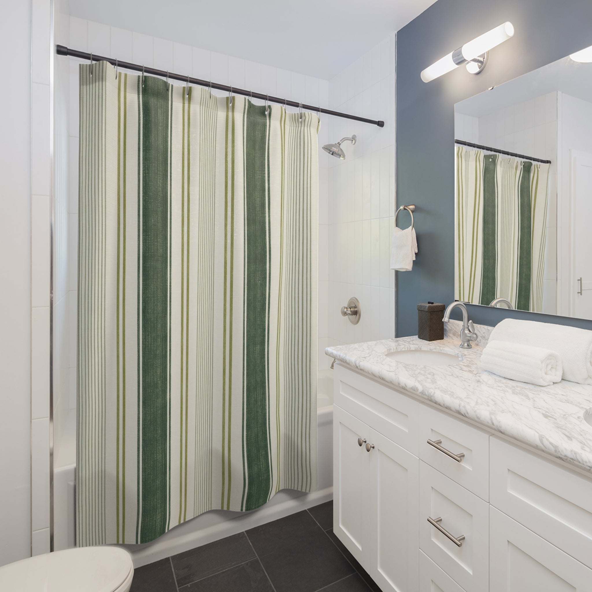 Sage Green Striped Shower Curtain