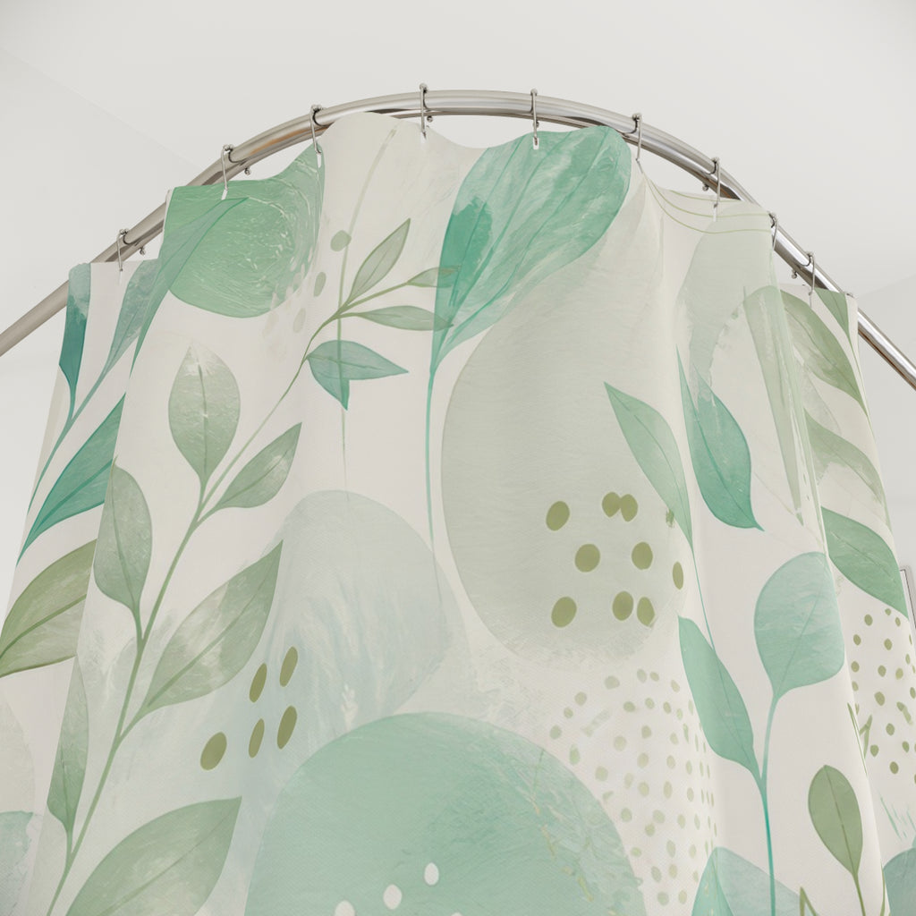 Mint Green Shower Curtain, Airy Botanical Leaf Pattern, Sage Floral Bath Decor, Soft Garden Guest Bathroom Accent, Fresh Pastel Style