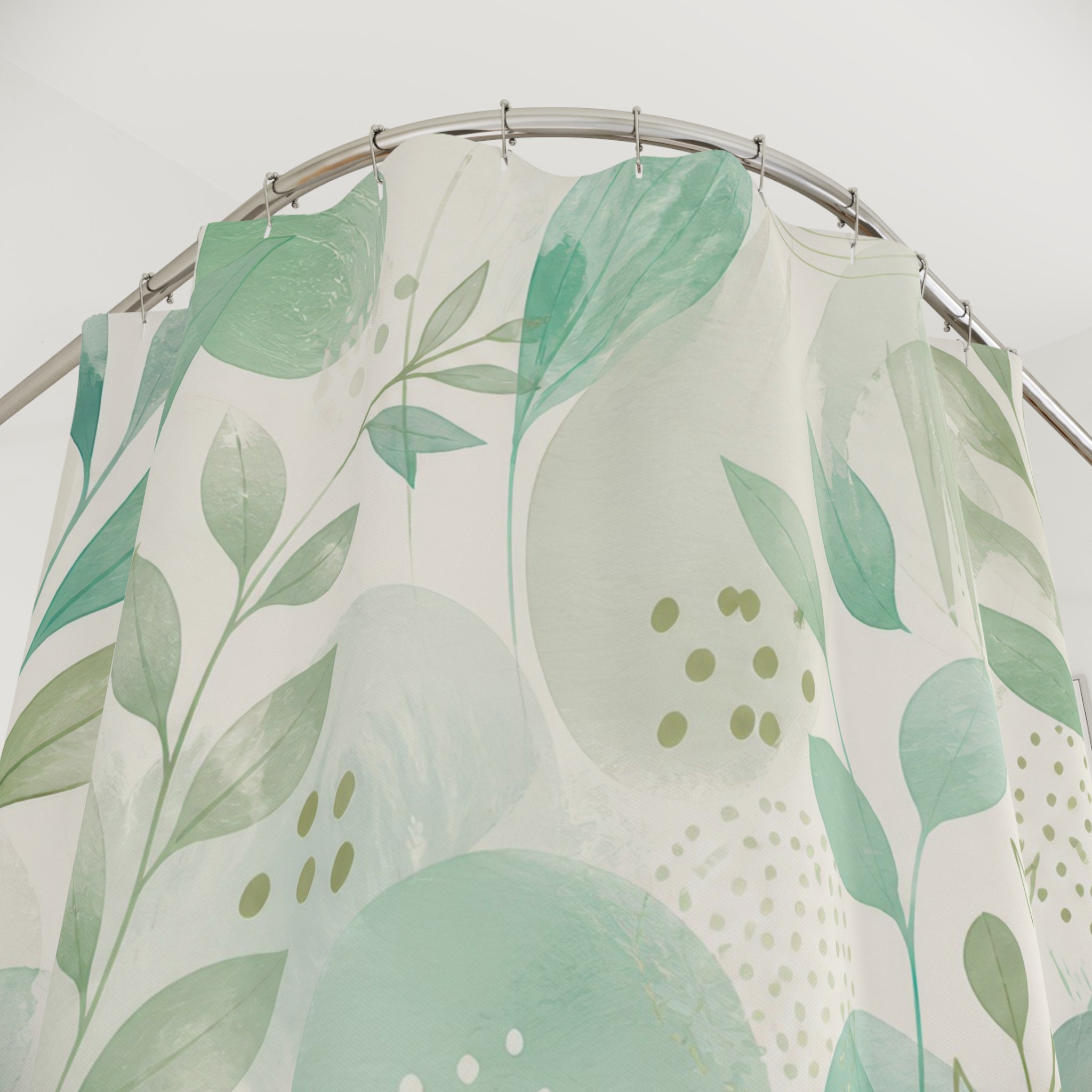 Mint Green Shower Curtain, Airy Botanical Leaf Pattern, Sage Floral Bath Decor, Soft Garden Guest Bathroom Accent, Fresh Pastel Style