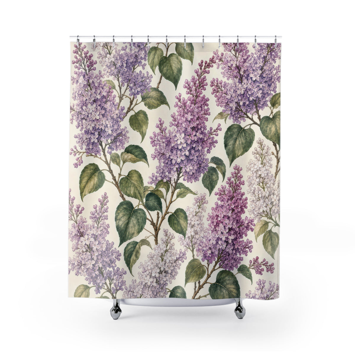 Purple Vintage Floral Botanical lilac shower curtain with full front view
