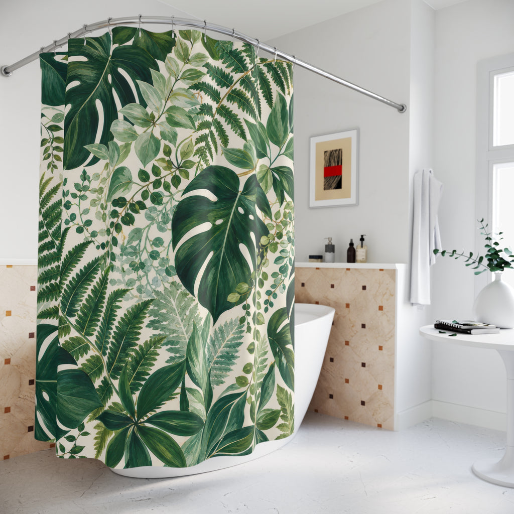 Green Botanical Fern Tropical Floral Palm Shower Curtain