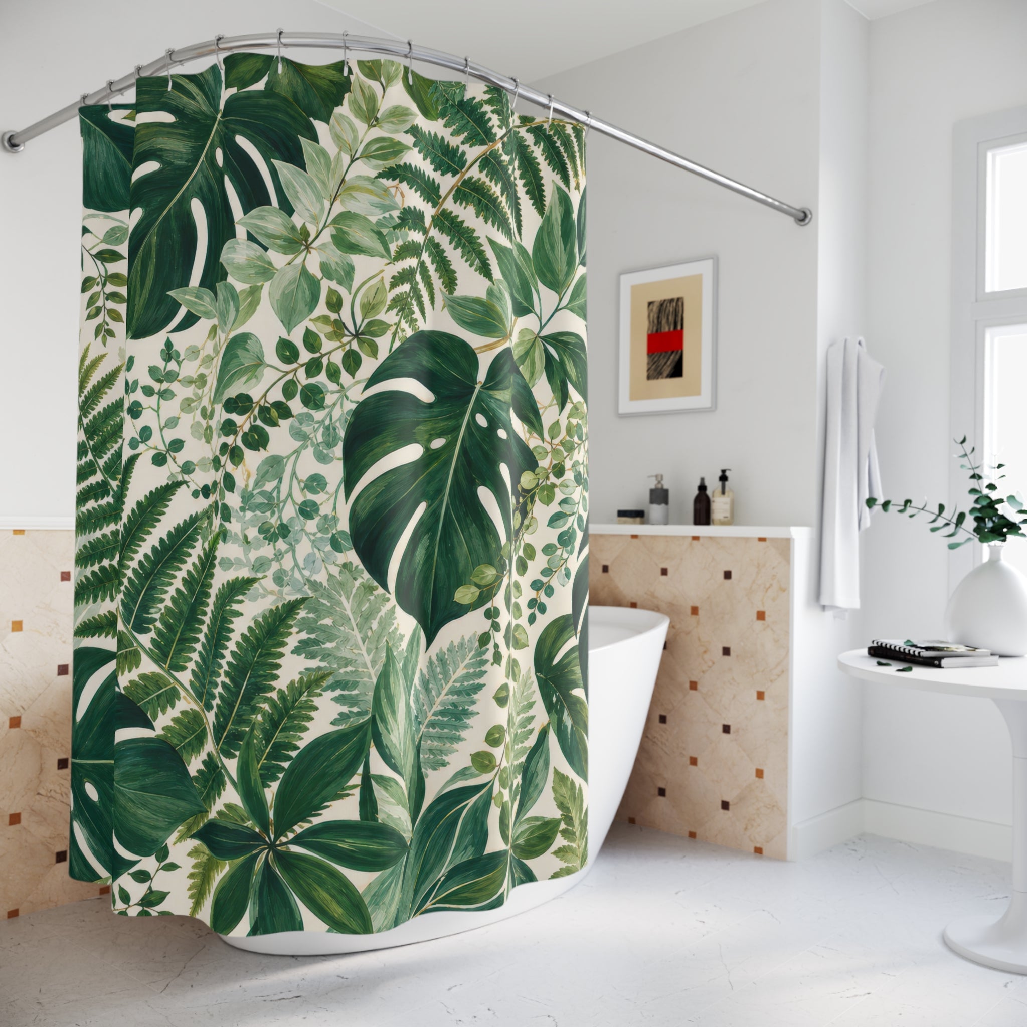 Green Botanical Fern Tropical Floral Palm Shower Curtain