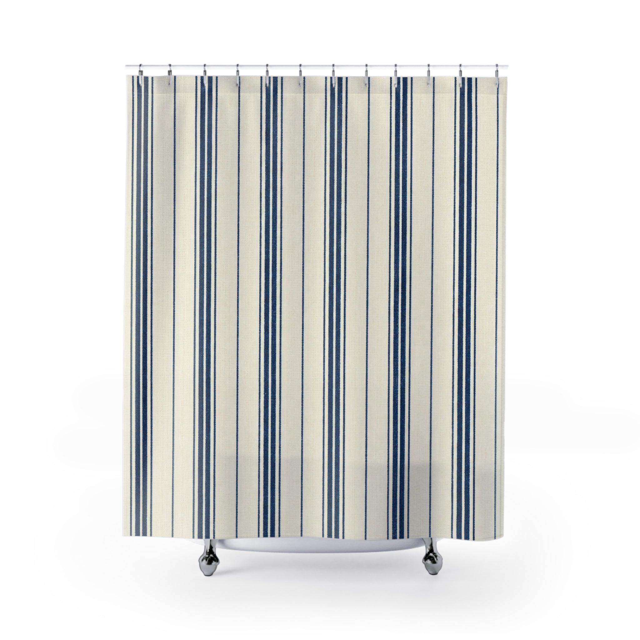 Navy Pinstripe Shower Curtain, Navy White Classic Bathroom Decor, Crisp Stripe Bath Curtain, Guest Bathroom Decor, Small Bathroom Decor
