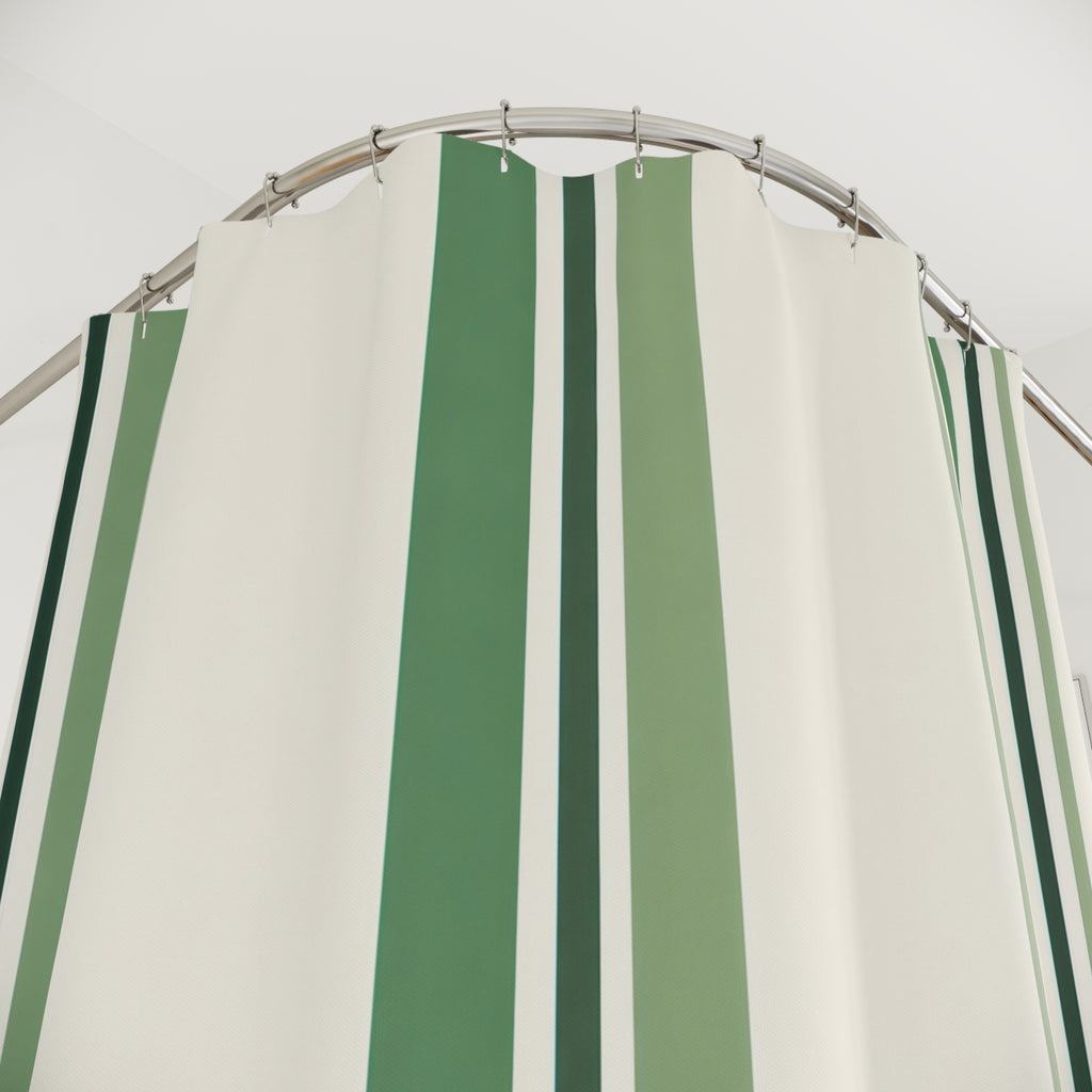 Green Cream Pinstripe Shower Curtain