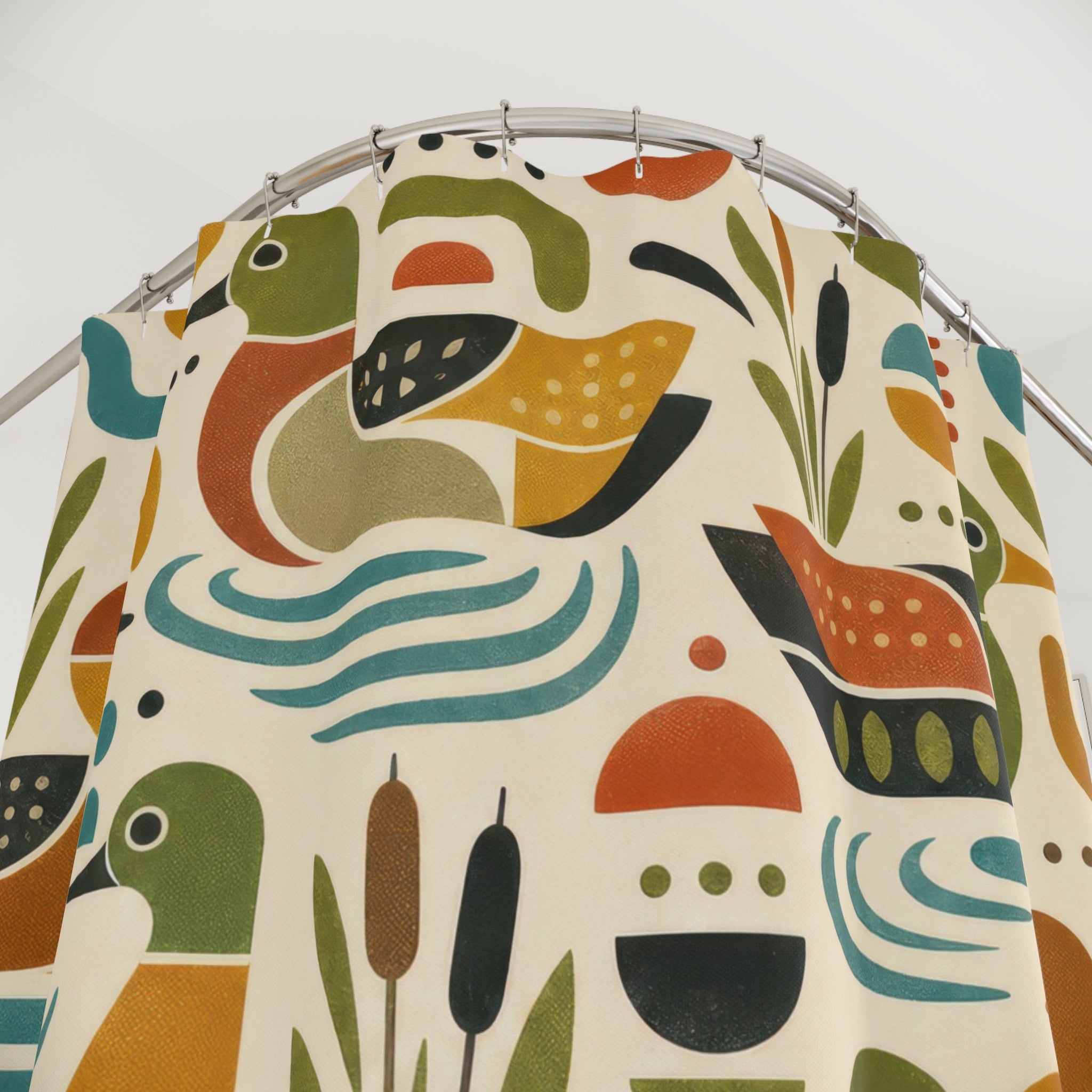 Retro Geometric Duck Shower Curtain