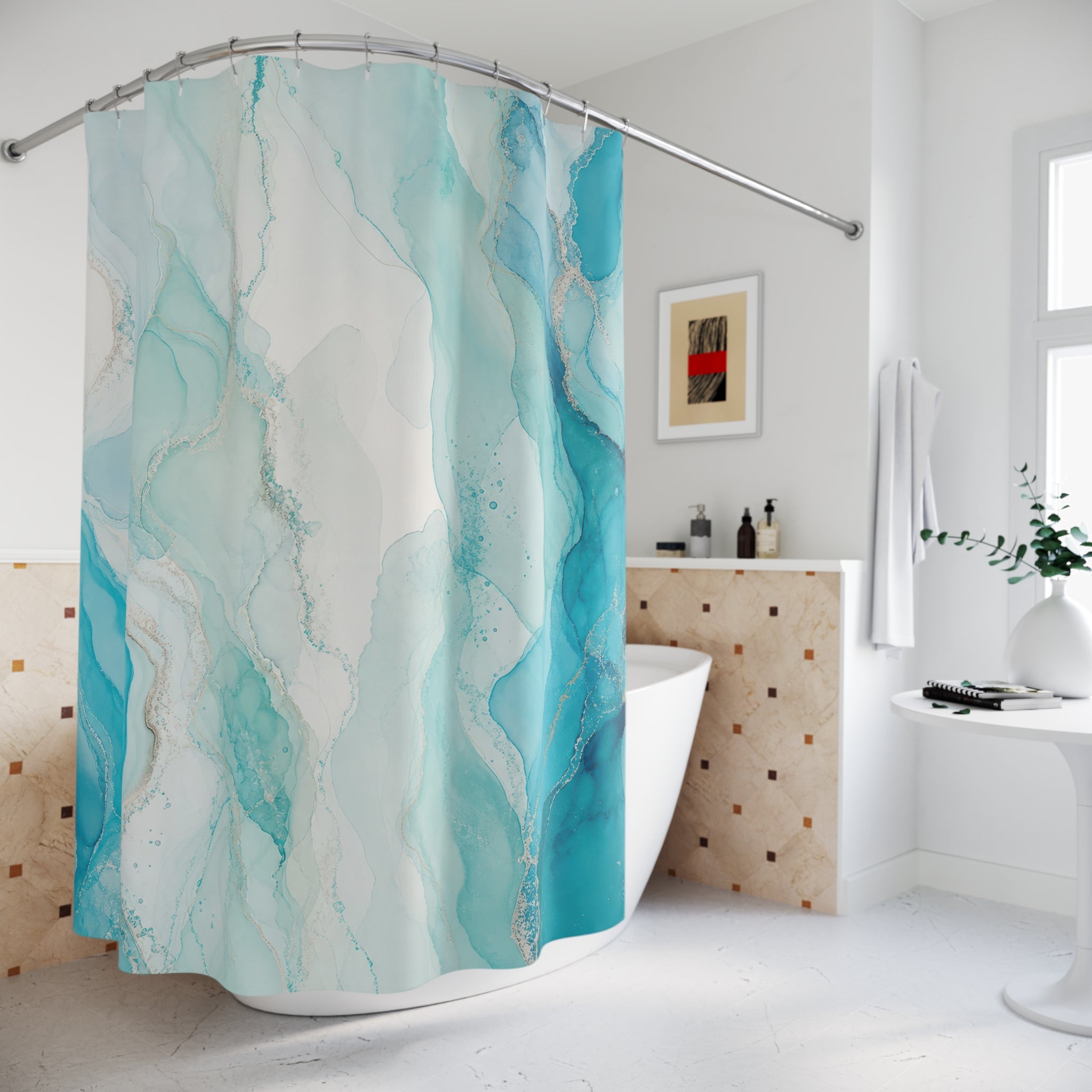 Turquoise Abstract Shower Curtain