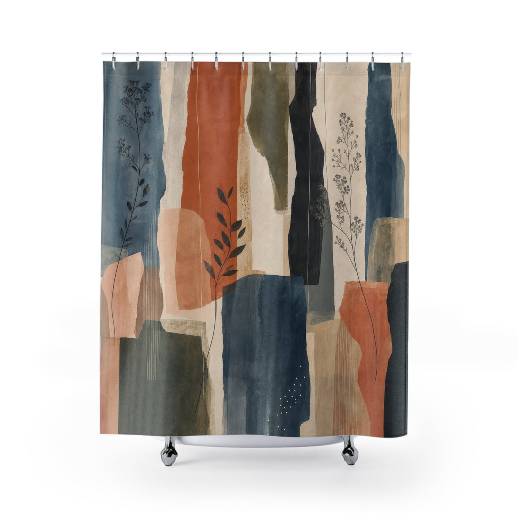 Abstract Brush Shower Curtain, Blue Rust Modern Bathroom Decor, Painterly Block Bath Curtain, Guest Bathroom Decor, Apartment Bath Decor