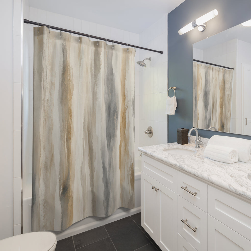 White Gray Beige Striped Shower Curtain